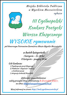 III Ogólnopolski Konkurs Poetycki Wiersza Klasycznego WYSOKIE rymowanie