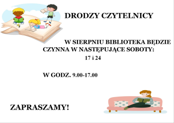 Biblioteka otwarta w soboty- sierpień Biblioteka otwarta w soboty- sierpień