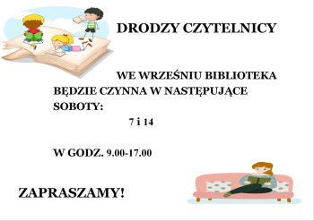 Biblioteka otwarta w soboty- wrzesień Biblioteka otwarta w soboty- wrzesień