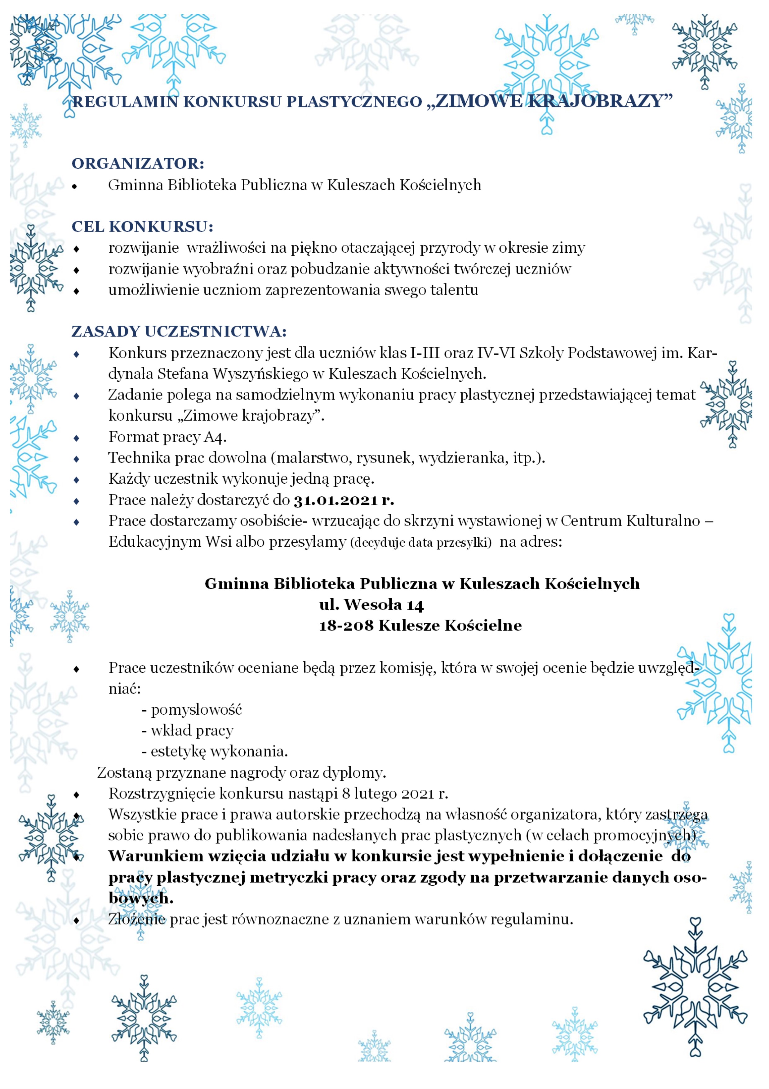 "ZIMOWE KRAJOBRAZY" konkurs plastyczny